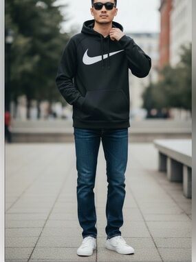 Men’s Nike DRI-FIT Black Hoodie with White Swoosh